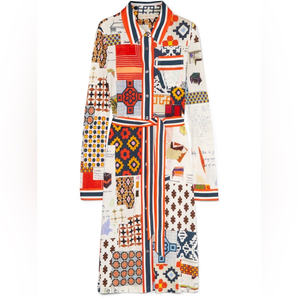 Tory Burch Silk Multicolor Patterned Shirt Dress